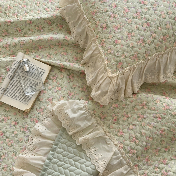 91家纺网 家纺一手货源 找家纺 淑女公社家纺  2025春夏新款法式纯棉双层纱夏被床盖四件套 春天里