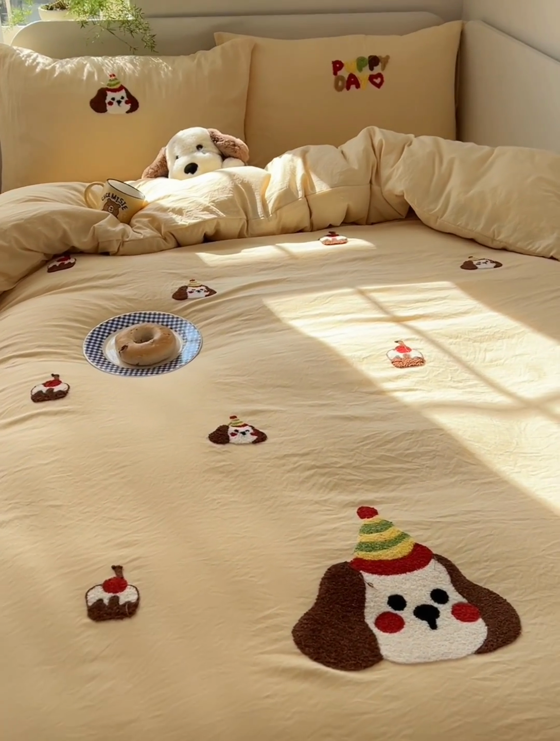 91家纺网 家纺一手货源 找家纺 （总）顾里家纺 2025新款ins韩系童趣毛巾绣云朵棉四件套