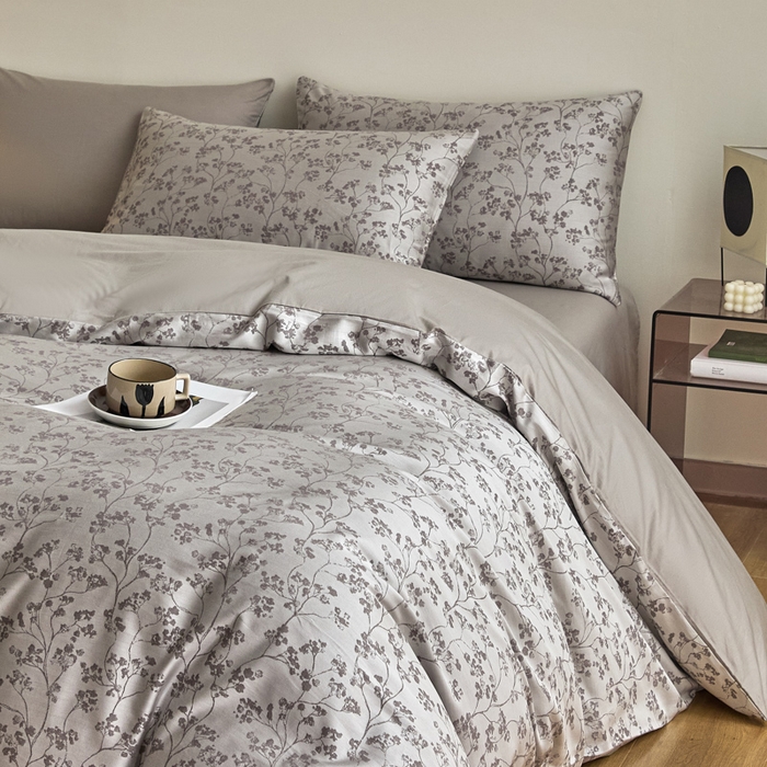 91家纺网 家纺一手货源 找家纺 琪格格纺织  2025新款色织天丝棉提花四件套 春絮-灰