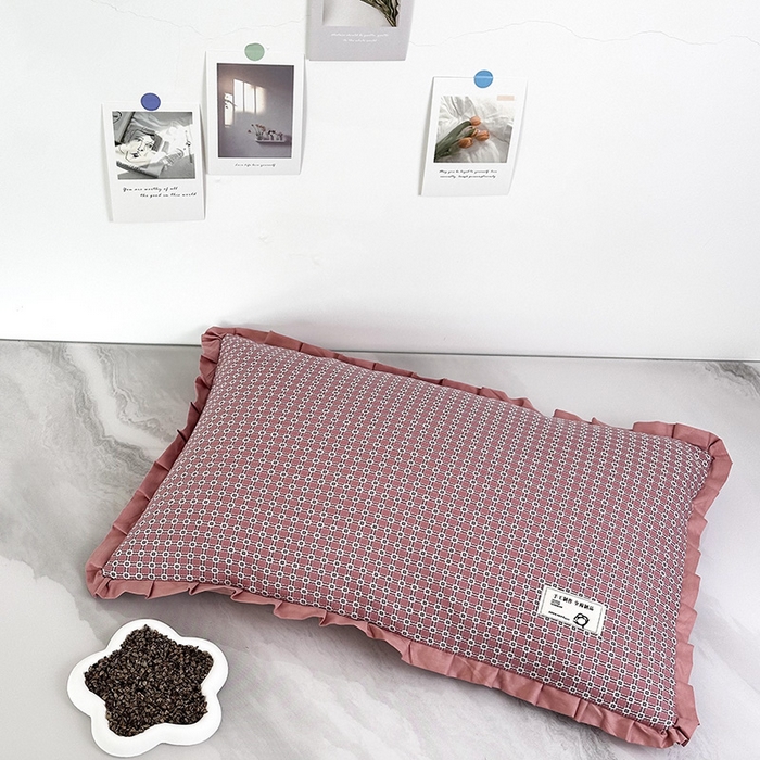 91家纺网 家纺一手货源 找家纺 芯洲 2025年新款全棉双层纱荞麦克枕头枕芯 波点格-黑