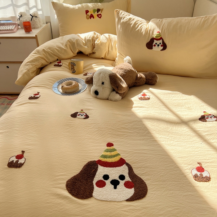 91家纺网 家纺一手货源 找家纺 （总）顾里家纺 2025新款ins韩系童趣毛巾绣云朵棉四件套