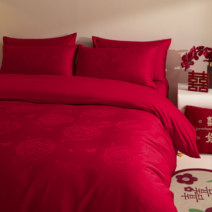 91家纺网 家纺一手货源 找家纺 （总）琪格格纺织 2025新款纯棉婚庆四件套结婚用品提花简约婚庆