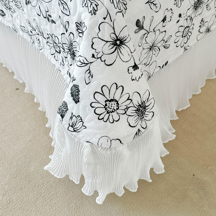 91家纺网 家纺一手货源 找家纺 添越 2024小清新韩版蕾丝花边纯棉夹棉床盖三件套全棉洛莉