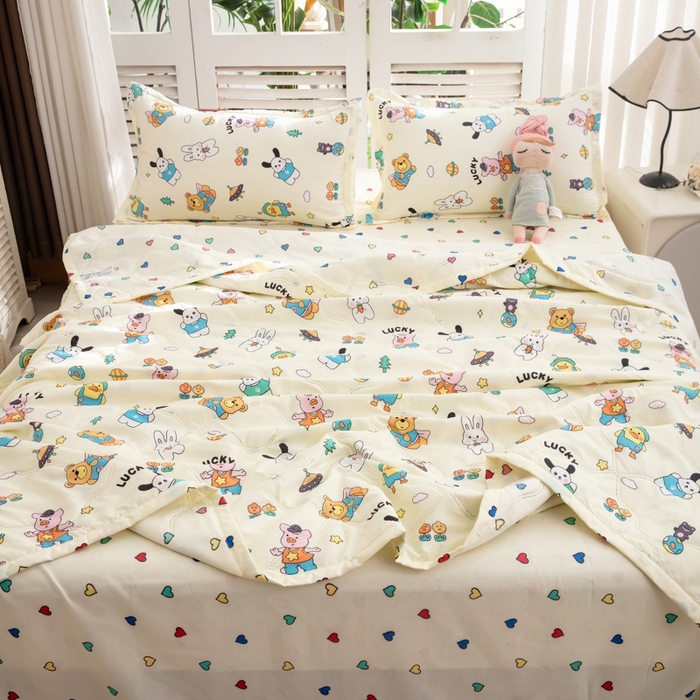 91家纺网 家纺一手货源 找家纺 乐居坊2025新款亲肤舒适印花芦荟棉夏凉被四件套 动物狂欢
