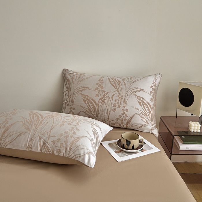 91家纺网 家纺一手货源 找家纺 琪格格纺织  2025新款色织天丝棉提花四件套 风铃草-咖