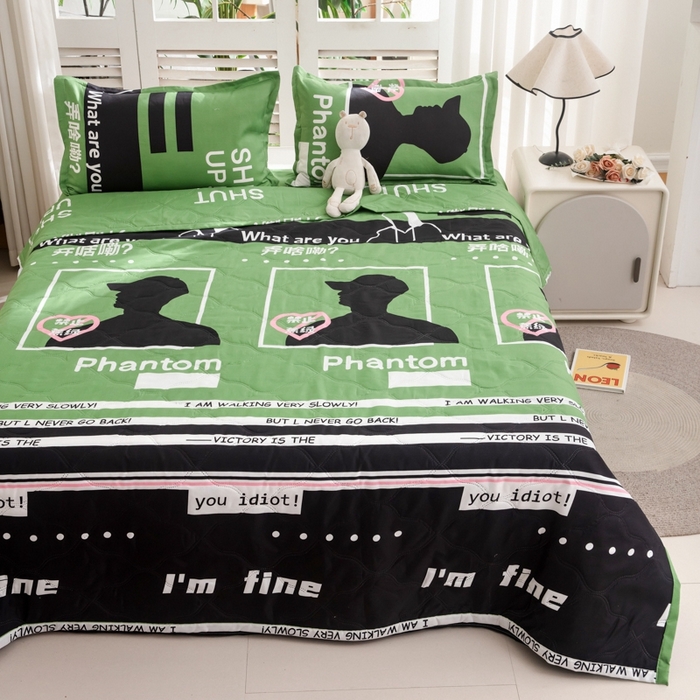 91家纺网 家纺一手货源 找家纺 乐居坊2025新款亲肤舒适印花芦荟棉夏凉被四件套 禁止蕉绿