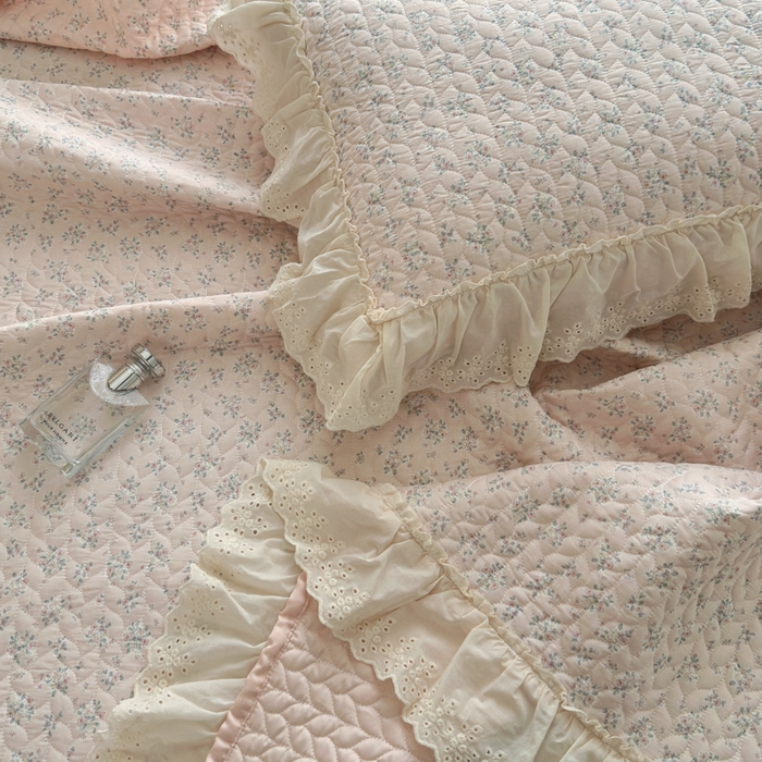 91家纺网 家纺一手货源 找家纺 淑女公社家纺  2025春夏新款法式纯棉双层纱夏被床盖四件套 粉黛