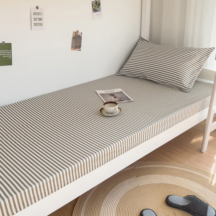 91家纺网 家纺一手货源 找家纺 宅部落 2025新款全棉学生宿舍褥子套纯棉床垫套单床笠 灰细条纹