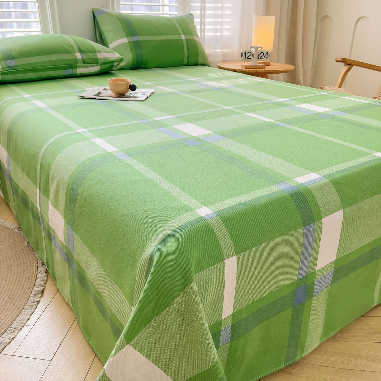 91家纺网 家纺一手货源 找家纺 美梦里 2025新款无印老粗布床单凉席席子 莉亚绿