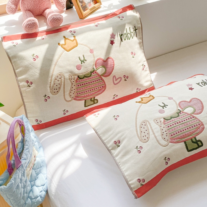 91家纺网 家纺一手货源 找家纺 美宜家 2025新款40*60儿童纯棉A类纱布枕巾乳胶专用高档枕巾 爱心公主 一只