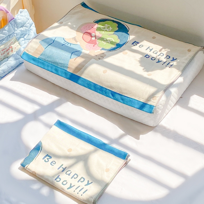 91家纺网 家纺一手货源 找家纺 美宜家 2025新款40*60儿童纯棉A类纱布枕巾乳胶专用高档枕巾 小象乐园 一对