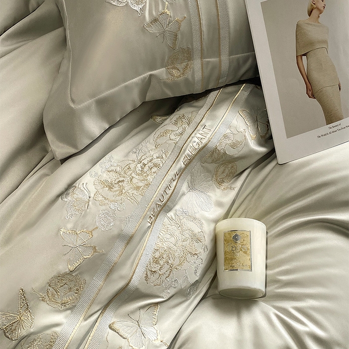 91家纺网 家纺一手货源 找家纺 优悦 2025新款冰丝简奢绣花四件套 巴黎旧梦-绿