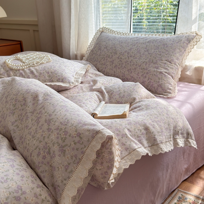 91家纺网 家纺一手货源 找家纺 曼之夏 2025新款A类全棉双层纱花边四件套 恩彩