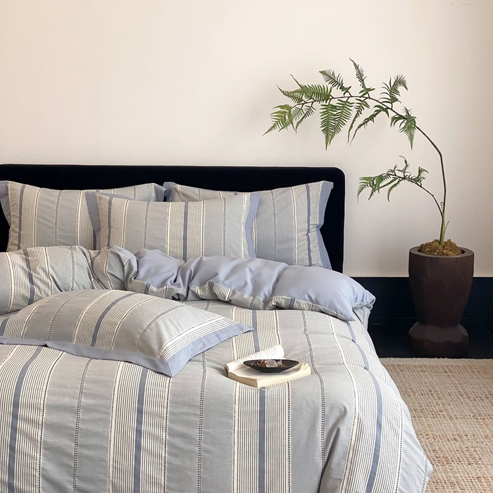 91家纺网 家纺一手货源 找家纺 旷野2025新款全棉纯棉色织空气层提花泡泡纱四件套 悉尼海岸-蓝