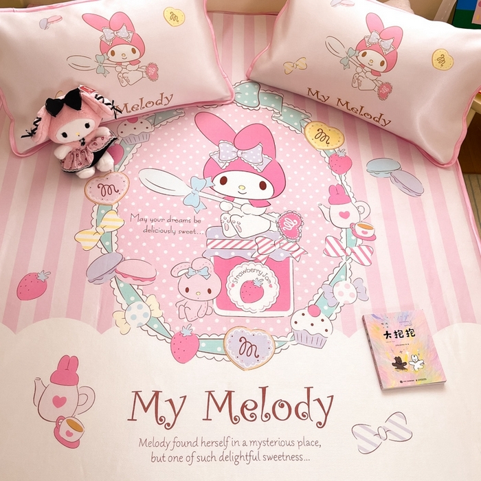 91家纺网 家纺一手货源 找家纺  博雅新款三丽欧A类大版数码印花1200D冰丝凉席-床笠款 魔法美乐蒂