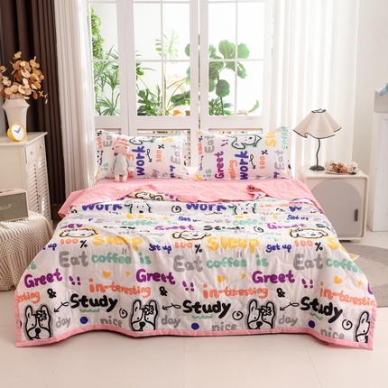 91家纺网 家纺一手货源 找家纺 乐居坊2025新款亲肤舒适印花芦荟棉夏凉被四件套 泰酷啦