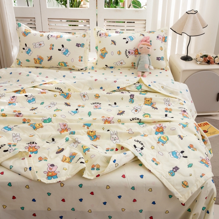 91家纺网 家纺一手货源 找家纺 乐居坊2025新款亲肤舒适印花芦荟棉夏凉被四件套 动物狂欢