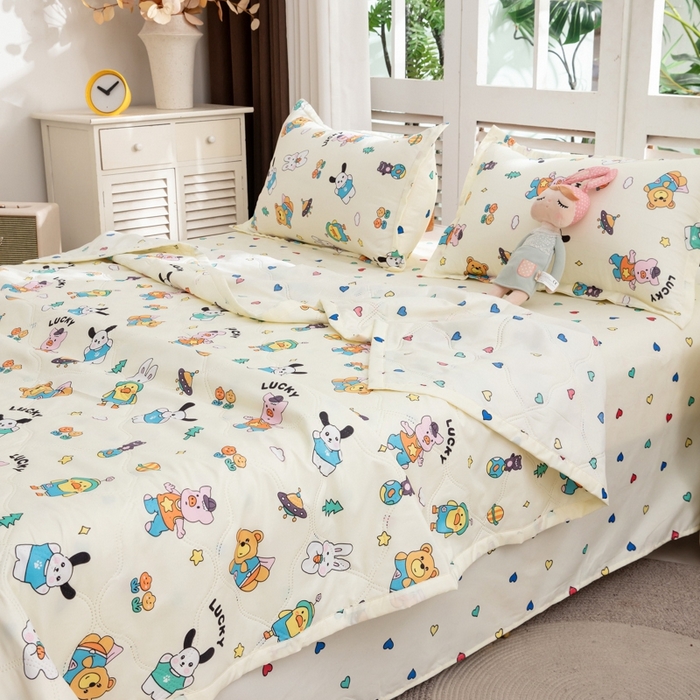 91家纺网 家纺一手货源 找家纺 乐居坊2025新款亲肤舒适印花芦荟棉夏凉被四件套 动物狂欢