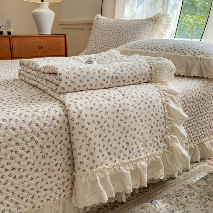 91家纺网 家纺一手货源 找家纺 淑女公社家纺  2025春夏新款法式纯棉双层纱夏被床盖四件套 小香郁