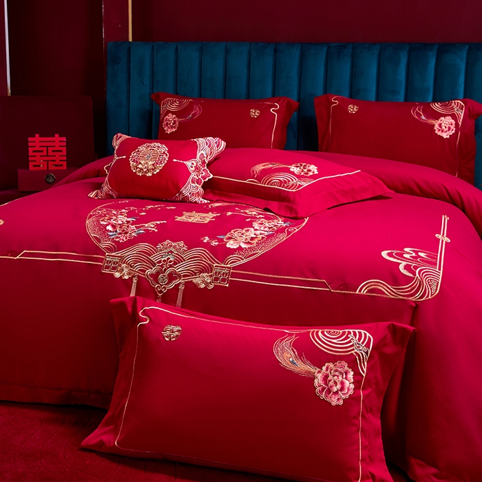 91家纺网 家纺一手货源 找家纺 晶缦家纺 2025新款喷气全棉13376婚庆绣花四件套 缘来是你