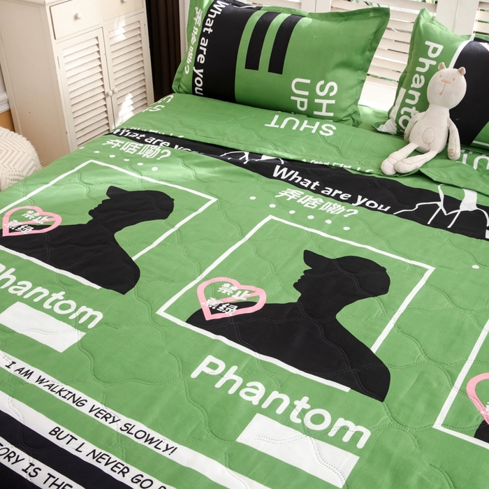 91家纺网 家纺一手货源 找家纺 乐居坊2025新款亲肤舒适印花芦荟棉夏凉被四件套 禁止蕉绿