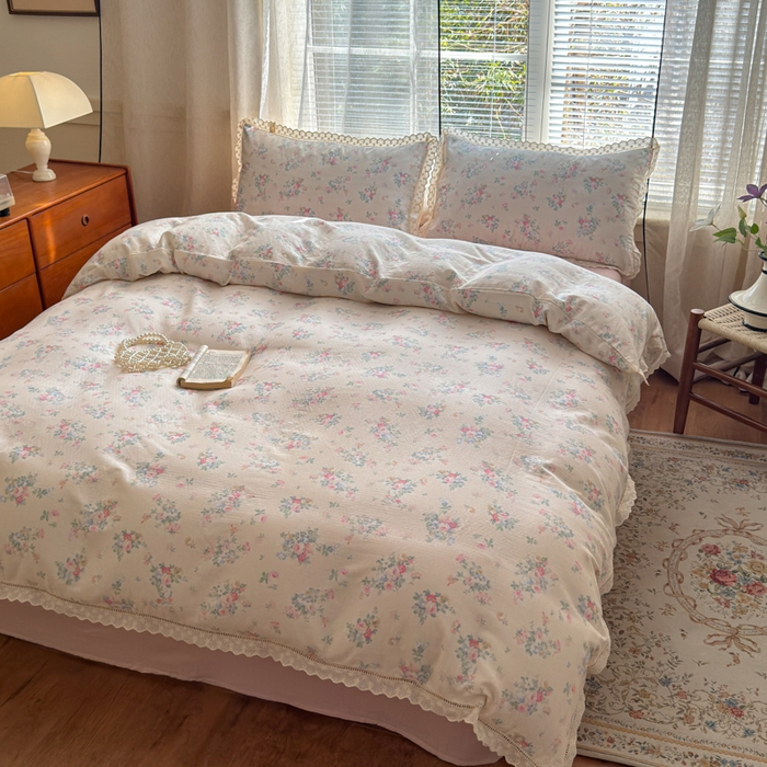 91家纺网 家纺一手货源 找家纺 曼之夏 2025新款A类全棉双层纱花边四件套 茉莉