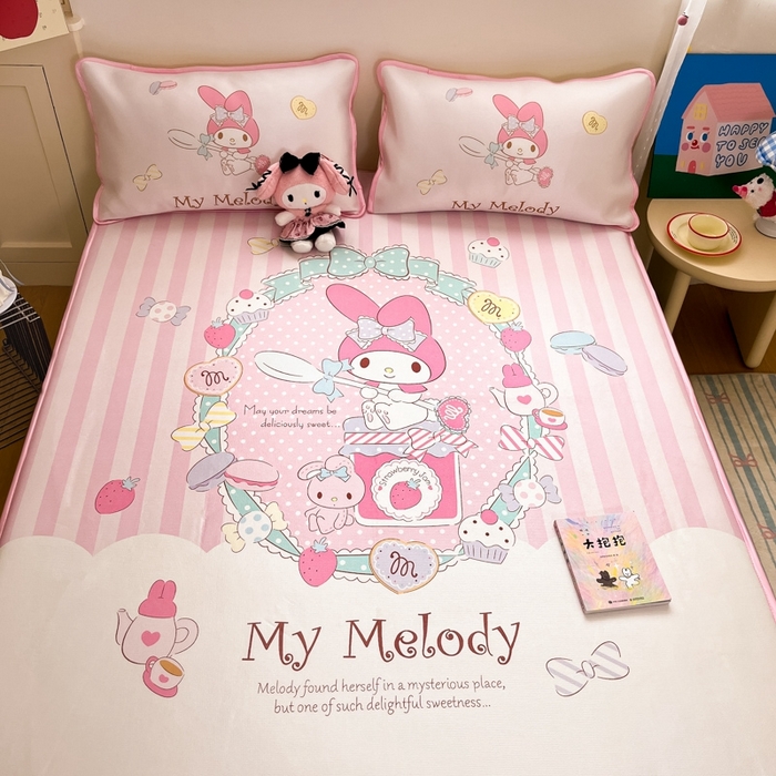 91家纺网 家纺一手货源 找家纺  博雅新款三丽欧A类大版数码印花1200D冰丝凉席-床笠款 魔法美乐蒂