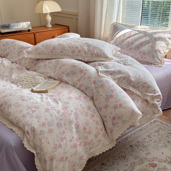 91家纺网 家纺一手货源 找家纺 曼之夏 2025新款A类全棉双层纱花边四件套 丽莎