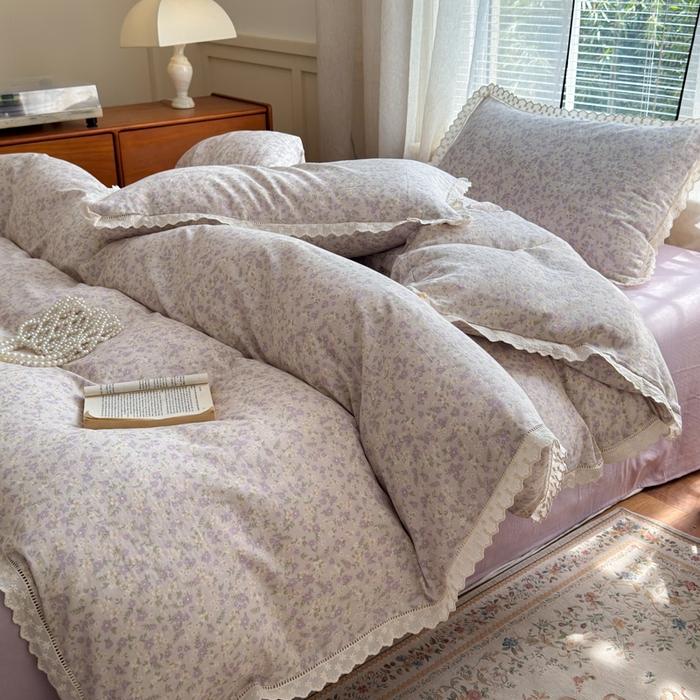 91家纺网 家纺一手货源 找家纺 曼之夏 2025新款A类全棉双层纱花边四件套 恩彩