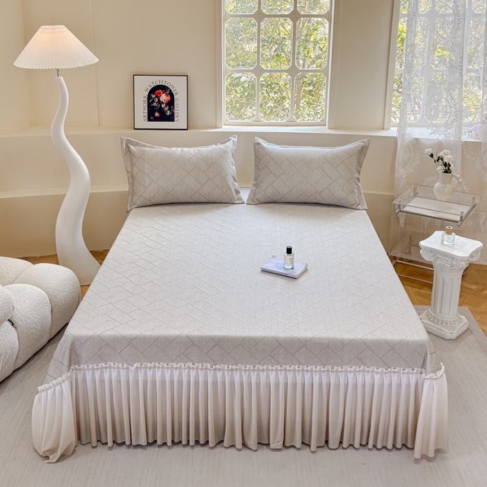 91家纺网 家纺一手货源 找家纺 棉生活家纺 2025新款高端款冰离子超软按摩凉席 方格-香槟-床笠款