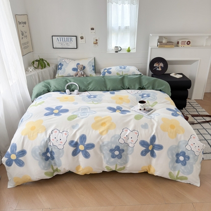 可可家纺 2025新款印花卡通芦荟棉四件套亲肤床单被套三件套 宠物园地