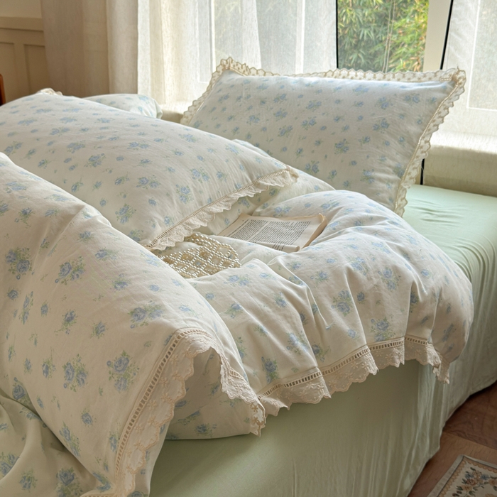 91家纺网 家纺一手货源 找家纺 曼之夏 2025新款A类全棉双层纱花边四件套 观夏