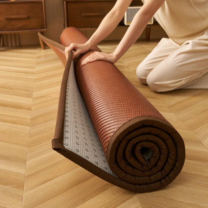 91家纺网 家纺一手货源 找家纺 锦丝钰床垫  2025新款高端Pe冷感藤席地铺垫 Pe红