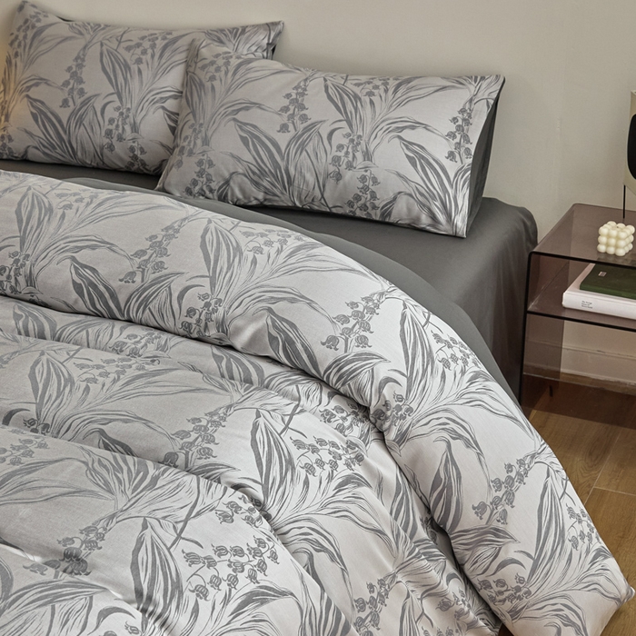 91家纺网 家纺一手货源 找家纺 琪格格纺织  2025新款色织天丝棉提花四件套 风铃草-灰