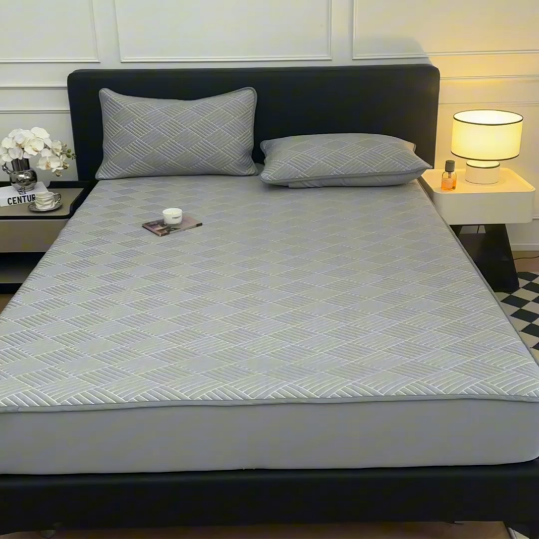91家纺网 家纺一手货源 找家纺 欧邦 2025新款外贸热销加厚菱形Pe中分子凉感豆豆软席 菱形-穆尼灰 床笠款