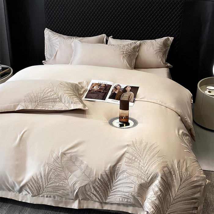 91家纺网 家纺一手货源 找家纺 优悦 2025新款冰丝简奢绣花四件套 流光岁月-香槟