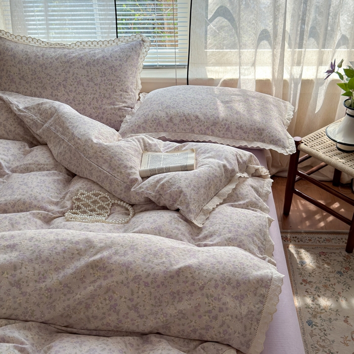 91家纺网 家纺一手货源 找家纺 曼之夏 2025新款A类全棉双层纱花边四件套 恩彩