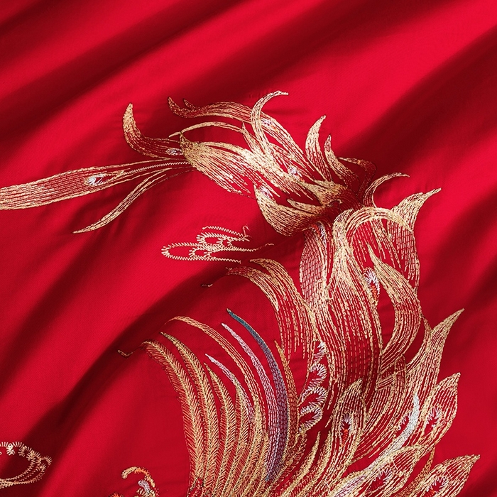 91家纺网 家纺一手货源 找家纺 晶缦家纺 2025新款喷气全棉13376婚庆绣花四件套 龙啸凤吟