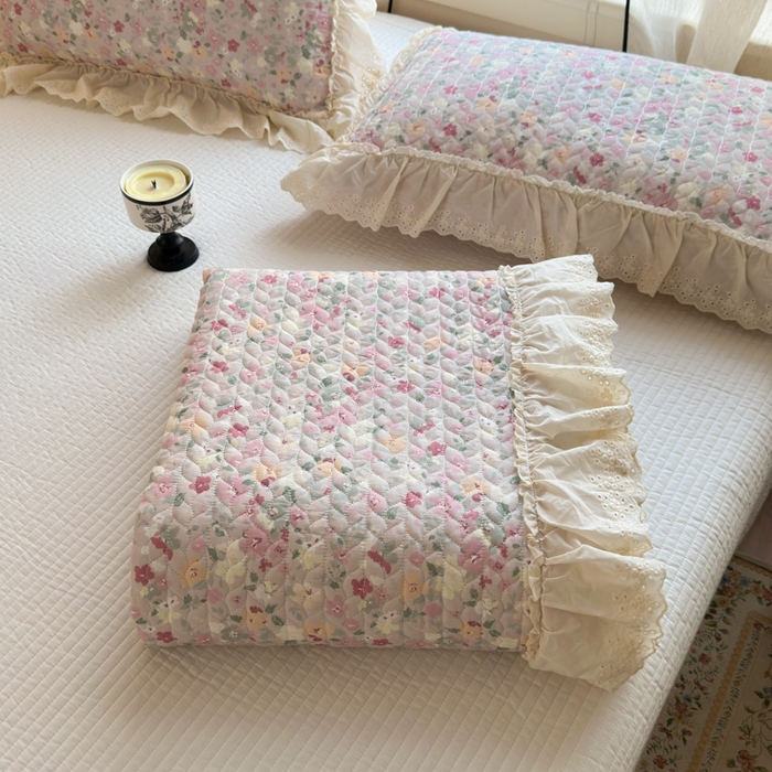 91家纺网 家纺一手货源 找家纺 淑女公社家纺  2025春夏新款法式纯棉双层纱夏被床盖四件套 繁花