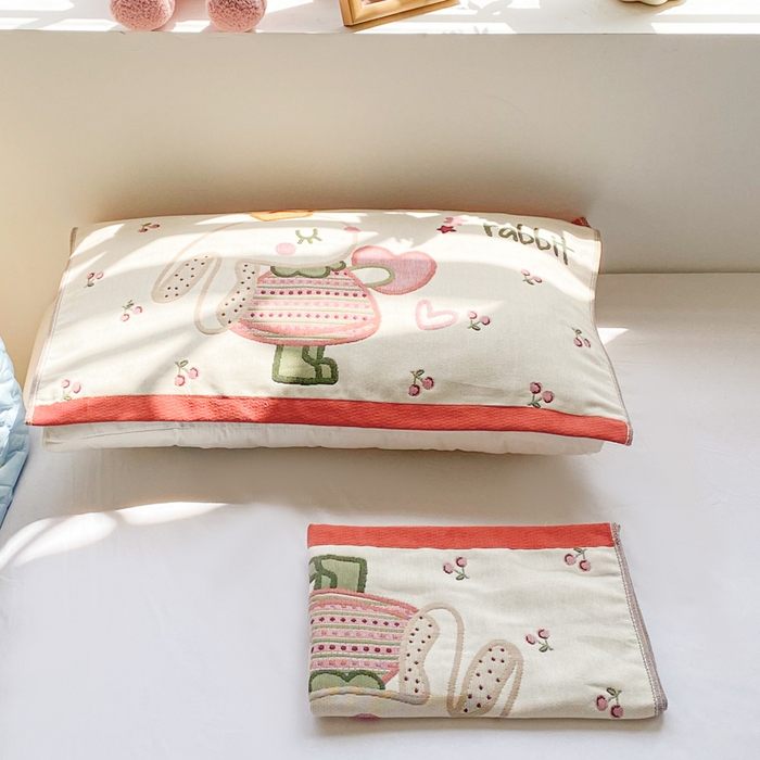 91家纺网 家纺一手货源 找家纺 美宜家 2025新款40*60儿童纯棉A类纱布枕巾乳胶专用高档枕巾 爱心公主 一只