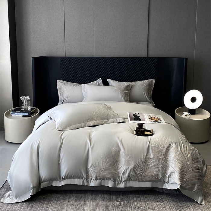 91家纺网 家纺一手货源 找家纺 优悦 2025新款冰丝简奢绣花四件套 流光岁月-灰