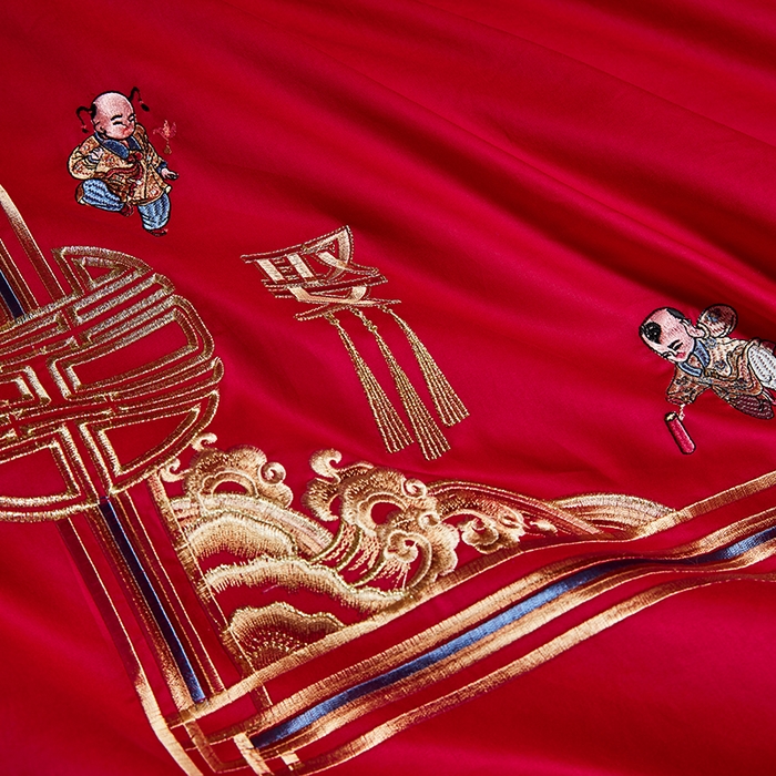 91家纺网 家纺一手货源 找家纺 晶缦家纺 2025新款喷气全棉13376婚庆绣花四件套 麒麟送子