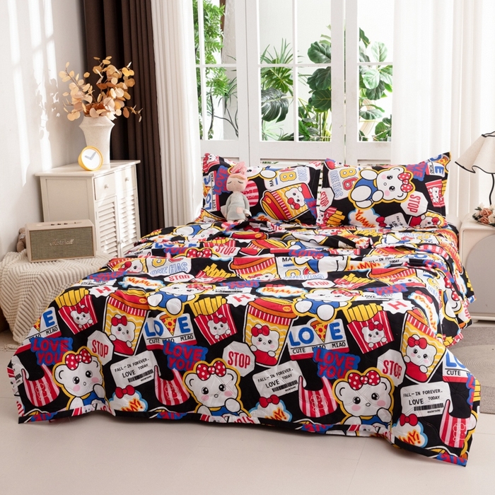 91家纺网 家纺一手货源 找家纺 乐居坊2025新款亲肤舒适印花芦荟棉夏凉被四件套 潮流凯蒂