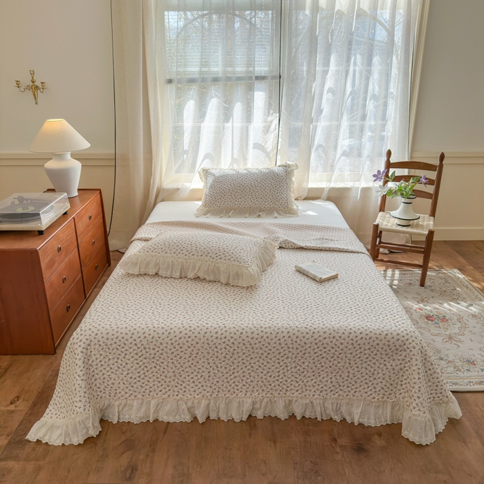 91家纺网 家纺一手货源 找家纺 淑女公社家纺  2025春夏新款法式纯棉双层纱夏被床盖四件套 小香郁