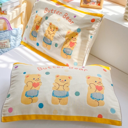 91家纺网 家纺一手货源 找家纺 美宜家 2025新款40*60儿童纯棉A类纱布枕巾乳胶专用高档枕巾 波点兽 一对