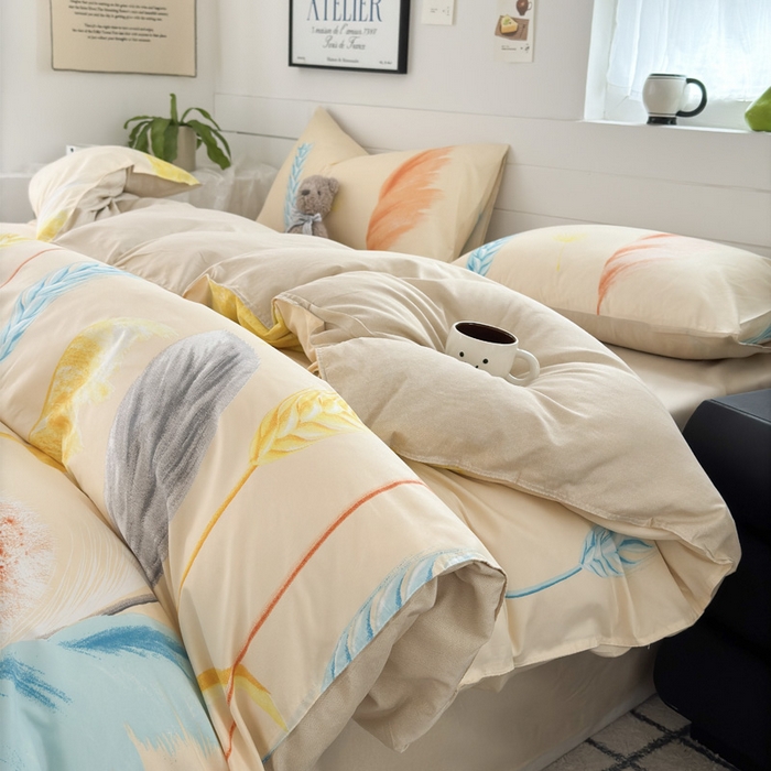 91家纺网 家纺一手货源 找家纺 可可家纺 2025新款印花卡通芦荟棉四件套亲肤床单被套三件套 丰收季节