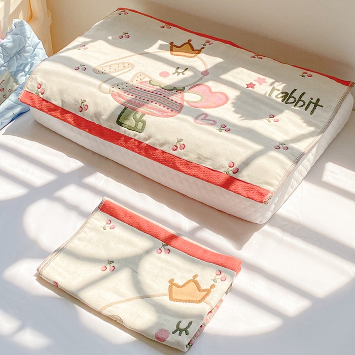 91家纺网 家纺一手货源 找家纺 美宜家 2025新款40*60儿童纯棉A类纱布枕巾乳胶专用高档枕巾 爱心公主 一只