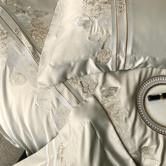 91家纺网 家纺一手货源 找家纺 优悦 2025新款冰丝简奢绣花四件套 巴黎旧梦-绿