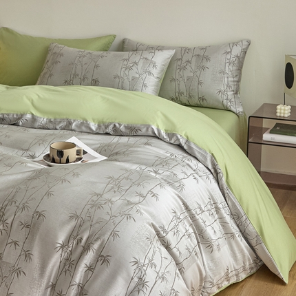 琪格格纺织  2025新款色织天丝棉提花四件套 竹溪-绿