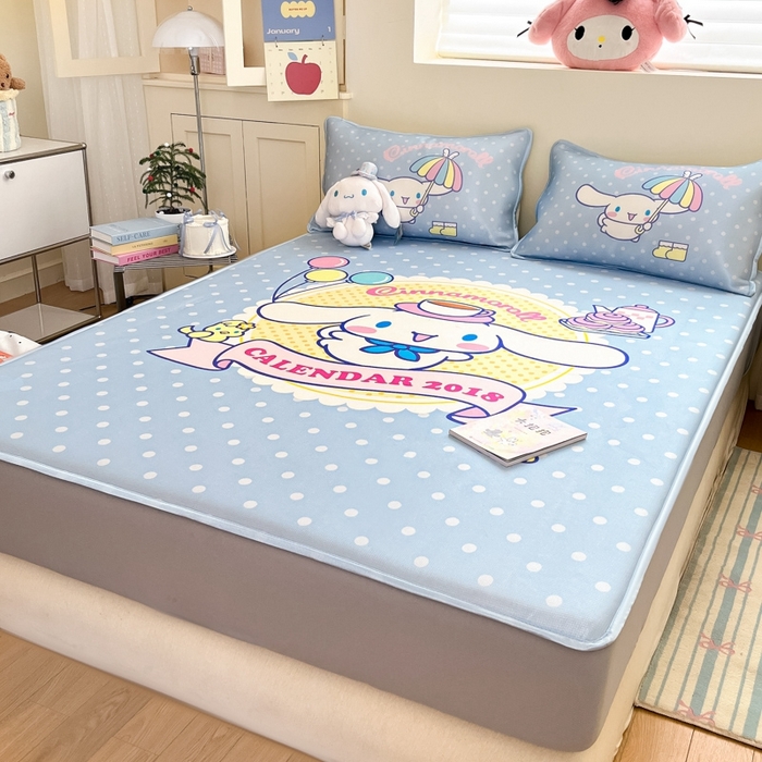 91家纺网 家纺一手货源 找家纺  博雅新款三丽欧A类大版数码印花1200D冰丝凉席-床笠款 欢乐玉桂狗